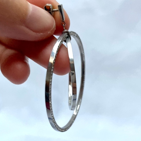 DKNY silver tone crystal glitz cascading hoop earrings - Picture 6 of 9